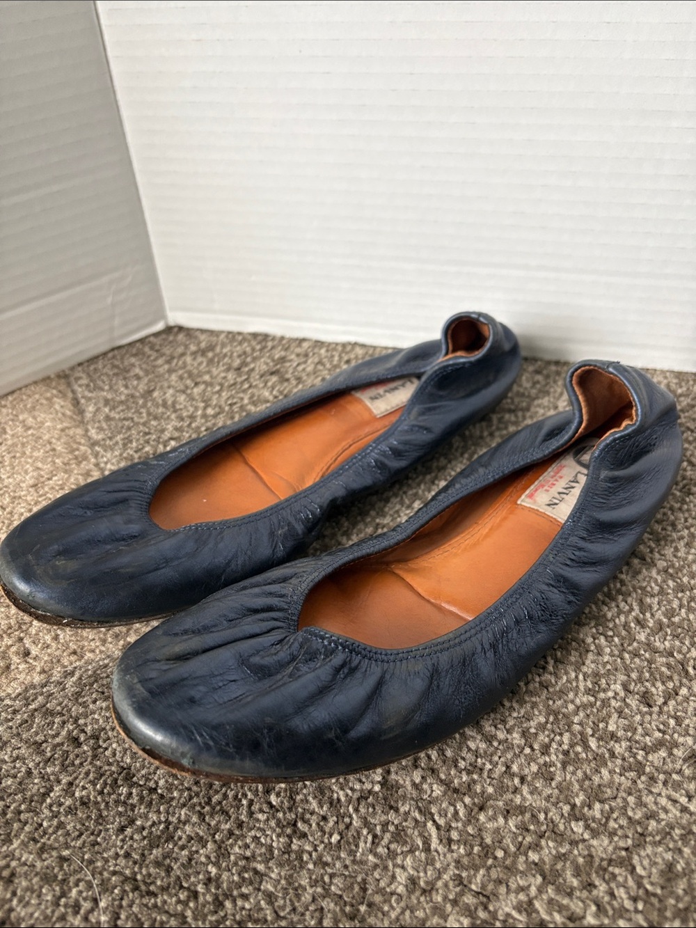 Lanvin Blue Metallic Leather Ballet Flats 7-7.5